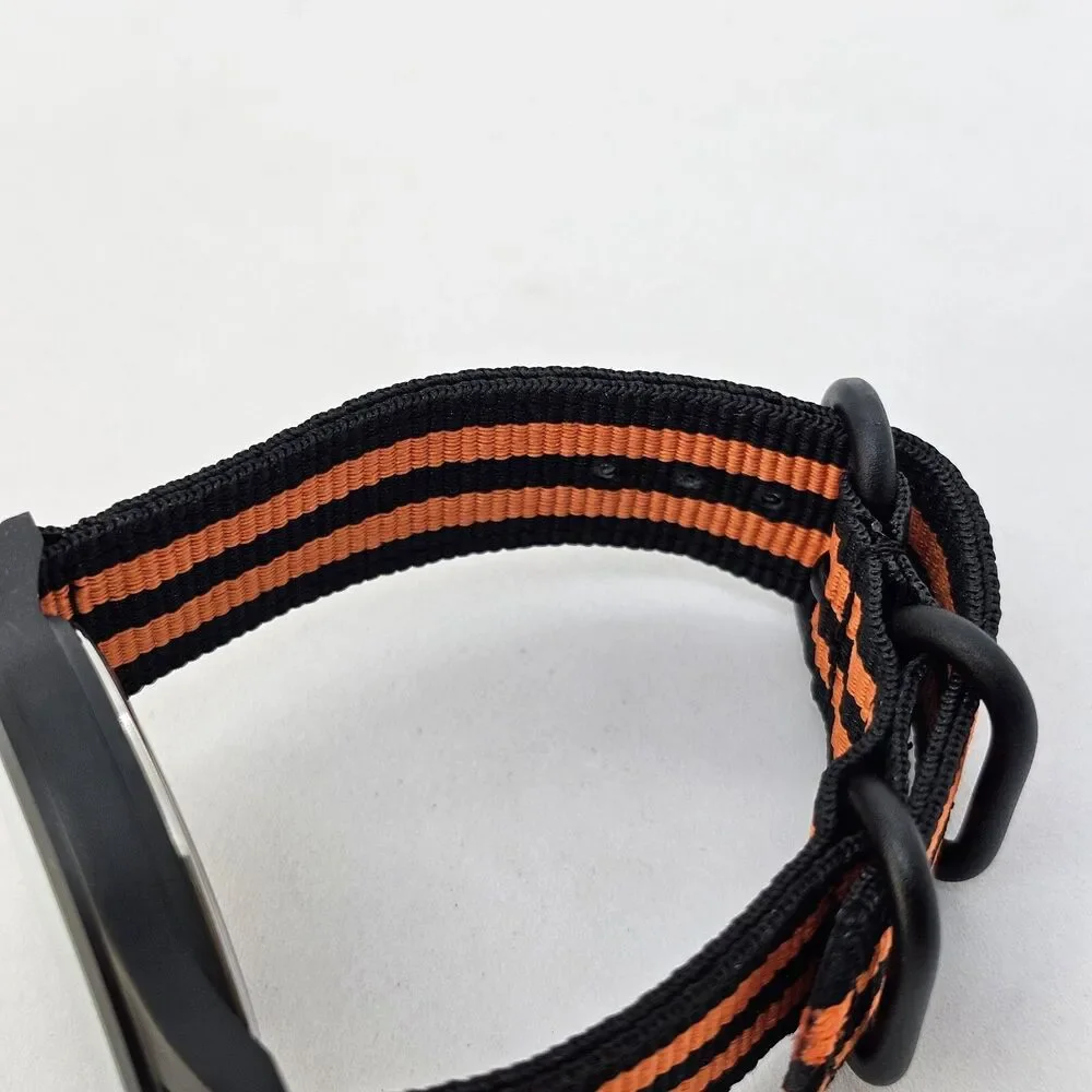 Field Military Men's Watch 42MM Black Case Dial Black‎ Orange Canvas Band Straps